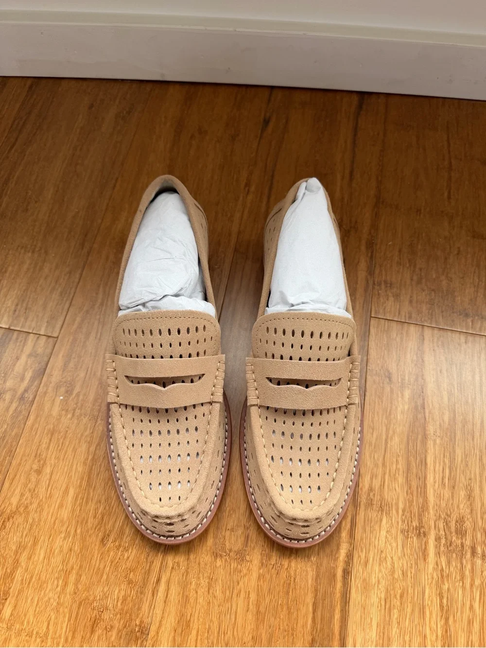 Dolce Vita Women’s Beige Perforated Suede Penny Loafers - Picture 4 of 6